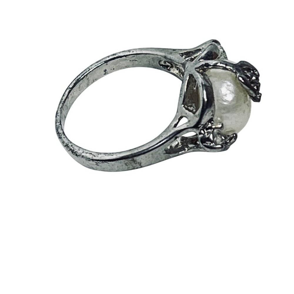 Lot Of 6 Silver Tone And Faux Pearl Statement Rings (R454) - Picture 11 of 13